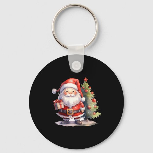 Santa Claus And Christmas Tree Sleutelhanger (Voorkant)