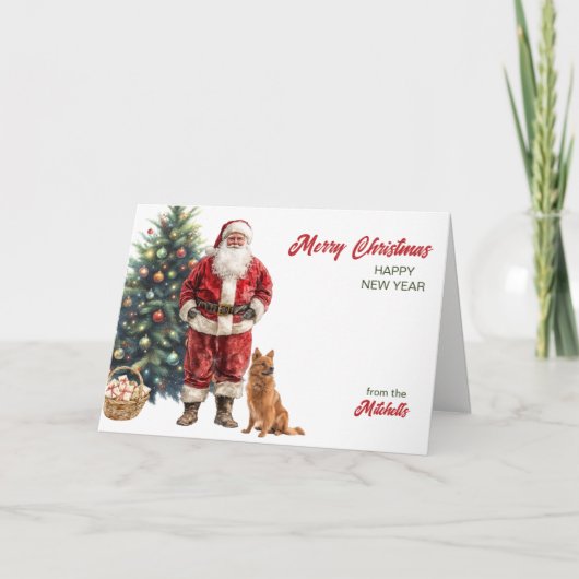 Santa Claus and Finnish Spitz Dog Christmas Feestdagen Kaart (Voorkant)
