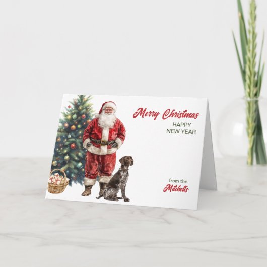 Santa Claus and German Shorthaired Pointer Feestdagen Kaart (Voorkant)
