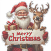 Santa Claus And Happy Reindeer Sticker (Voorkant)