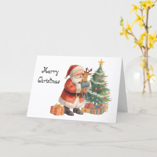 Santa Claus and his helper & whimsical Christmas Kaart (Gele Bloem)