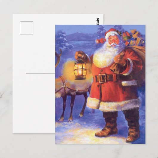 Santa Claus and his reindeer Briefkaart (Voorkant / Achterkant)