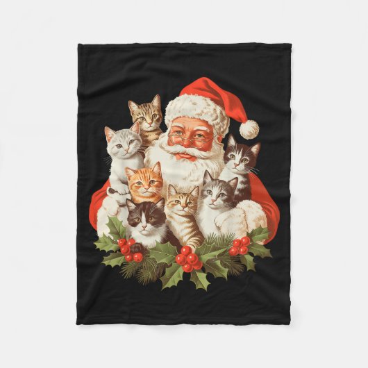 Santa Claus And Kittens Cats Christmas Fleece Deken (Voorkant)