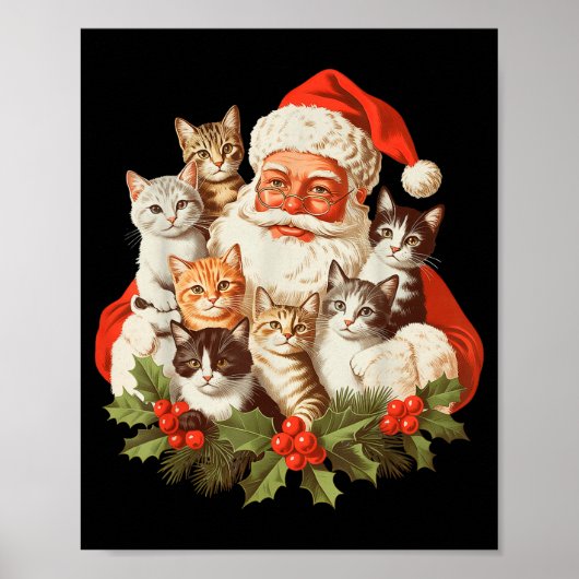 Santa Claus And Kittens Cats Christmas  Poster (Voorkant)