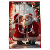 Santa Claus and Mrs. Claus celebrate X-Mas, fun  Medium Cadeauzakje (Achterkant)