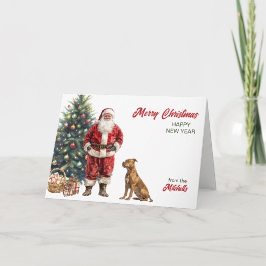 Santa Claus and Pit Bull Terrier Dog Christmas Feestdagen Kaart (Voorkant)