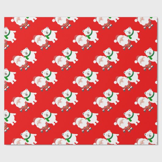 Santa Claus and Polar Bear Cartoon Cadeaupapier (Vlak)