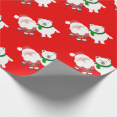 Santa Claus and Polar Bear Cartoon Cadeaupapier (Hoek)