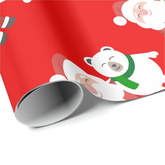 Santa Claus and Polar Bear Cartoon Cadeaupapier (Rol Hoek)