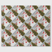 Santa claus and reindeer behind a christmas tree.j cadeaupapier (Vlak)