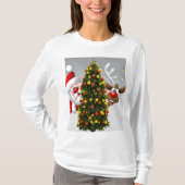 Santa claus and reindeer behind a christmas tree.j t-shirt (Voorkant)