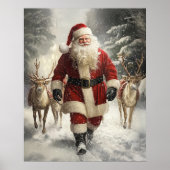 Santa Claus and Reindeer Christmas Wall Art Poster (Voorkant)