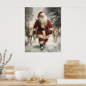Santa Claus and Reindeer Christmas Wall Art Poster (Keuken)