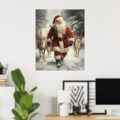 Santa Claus and Reindeer Christmas Wall Art Poster (Thuiskantoor)