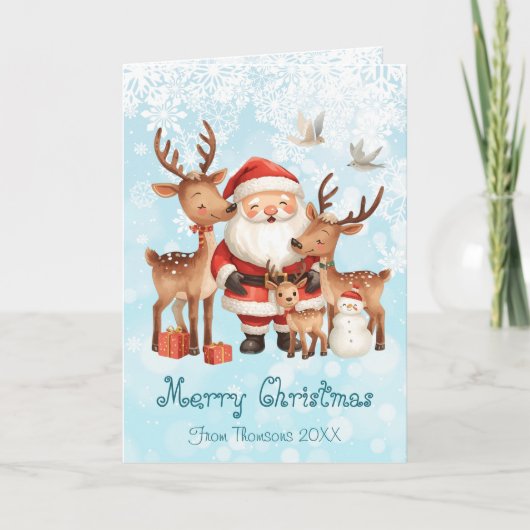 Santa Claus and reindeers whimsical Christmas Card Kaart (Voorkant)