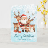 Santa Claus and reindeers whimsical Christmas Card Kaart (Gele Bloem)