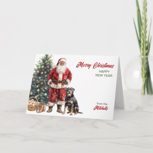 Santa Claus and Rottweiler Dog Christmas Feestdagen Kaart (Voorkant)