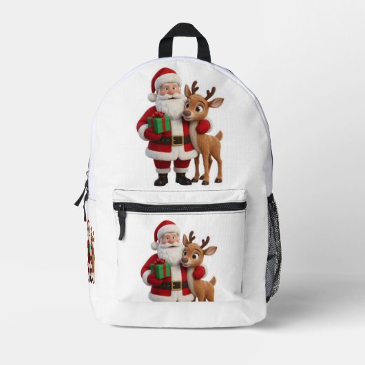 Santa Claus and Rudolph Cartoon Bedrukte Rugzak (Voorkant)