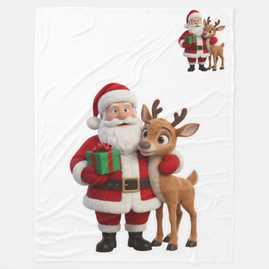 Santa Claus and Rudolph Cartoon Fleece Deken (Voorkant)