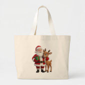Santa Claus and Rudolph Cartoon Grote Tote Bag (Voorkant)