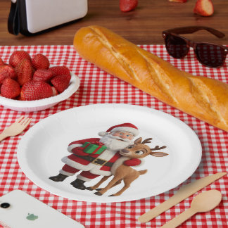 Santa Claus and Rudolph Cartoon Papieren Bordje