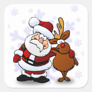 SANTA CLAUS AND RUDOLPH VIERKANTE STICKER