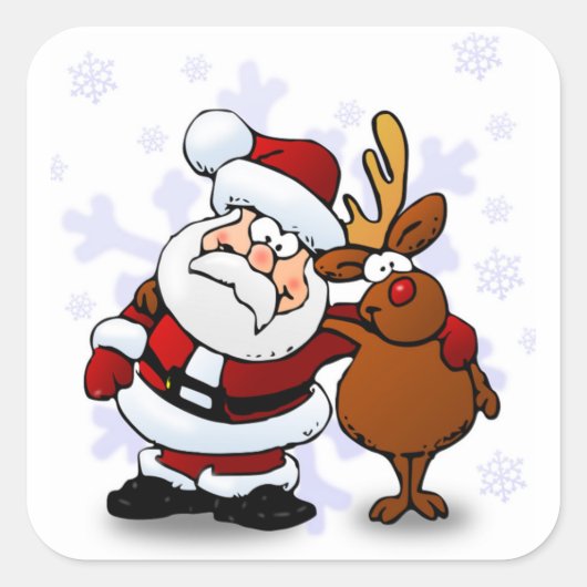 SANTA CLAUS AND RUDOLPH VIERKANTE STICKER (Voorkant)