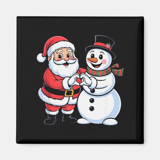 Santa Claus And Snowman Heart Hand Sign Christmas  Magneet (Voorkant)