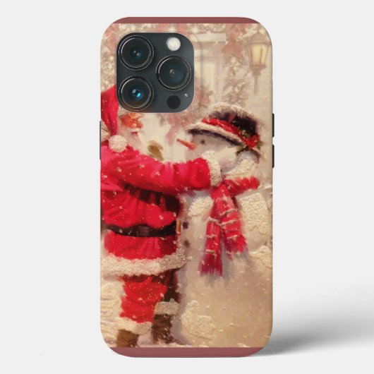 Santa claus and snowman in snowfall Case-Mate iPhone case (Achterkant)