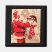 Santa Claus And Snowman In Snowfall Magneet (Voorkant)