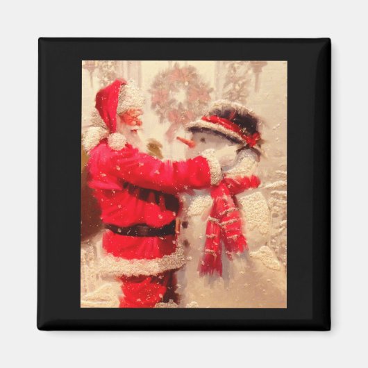 Santa Claus And Snowman In Snowfall  Magneet (Voorkant)