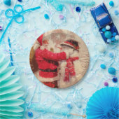 Santa claus and snowman in snowfall papieren bordje (Feest)