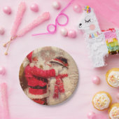Santa claus and snowman in snowfall papieren bordje (Feest)