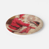 Santa claus and snowman in snowfall papieren bordje (Gekanteld)