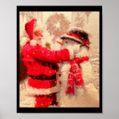 Santa Claus And Snowman In Snowfall  Poster (Voorkant)