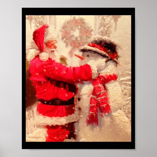 Santa Claus And Snowman In Snowfall  Poster (Voorkant)