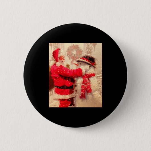 Santa Claus And Snowman In Snowfall Ronde Button 5,7 Cm (Voorkant)