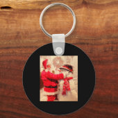 Santa Claus And Snowman In Snowfall Sleutelhanger (Voorkant)