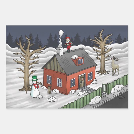 Santa Claus and the little red house Inpakpapier Vel (Voorkant)