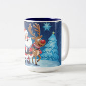 Santa Claus and the reindeer christmas Tweekleurige Koffiemok (Voorkant rechts)