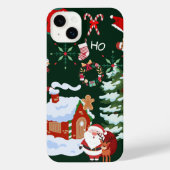 Santa Claus and the Snowman | Dark Tree Background iPhone Hoesje (Achterkant)