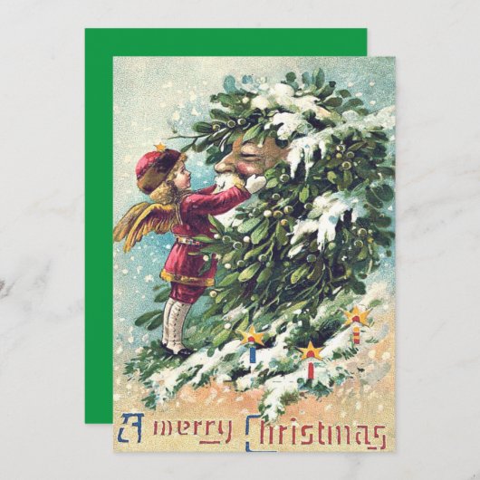 Santa Claus Angel Cherub Mistletoe Kaart (Voorkant / Achterkant)