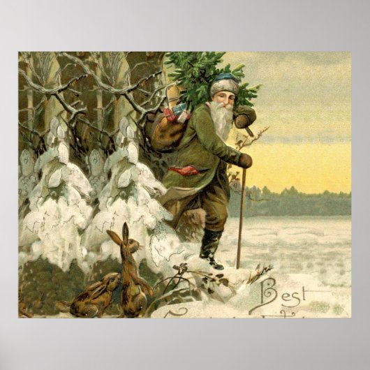 Santa Claus  Antiek kerstboom Poster (Voorkant)
