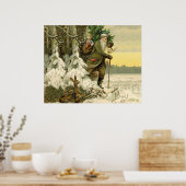 Santa Claus  Antiek kerstboom Poster (Keuken)
