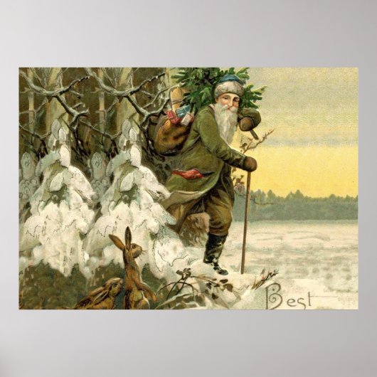 Santa Claus  Antiek kerstboom Poster (Voorkant)