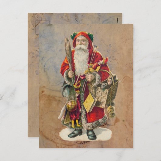 Santa Claus Antiek Kerstmis Feestdagenkaart (Voorkant / Achterkant)
