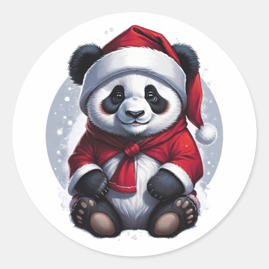 Santa Claus Baby Panda | Kerstmis Ronde Sticker (Voorkant)
