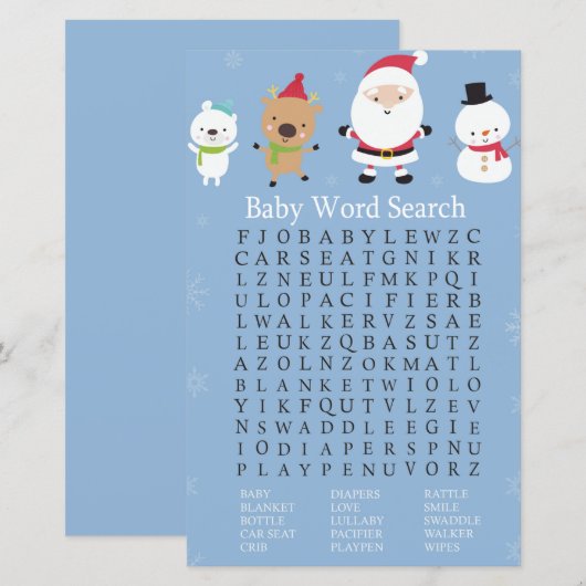 Santa Claus Baby shower Word Search Game (Voorkant / Achterkant)