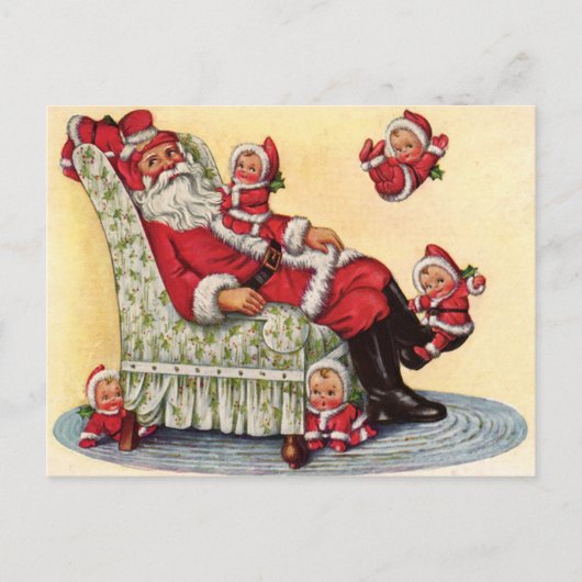 Santa Claus Babysits Retro Afbeelding Holiday Briefkaart (Voorkant)