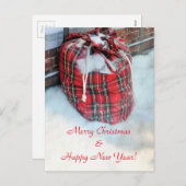 Santa Claus Bag in sneeuw Feestdagenkaart (Voorkant / Achterkant)